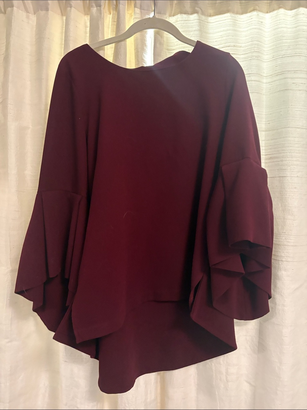 Pleione Wine Ruffle Sleeve Tunic